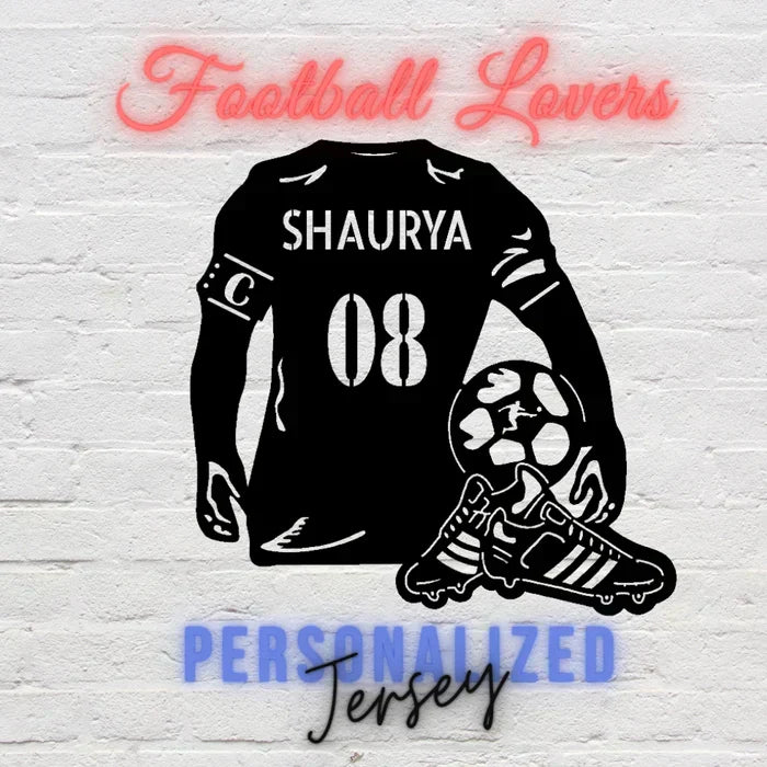 "Personalized football jersey wall art with name and number – inspiring young Indian players to dream big and play for the nation"