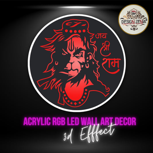 Hindu God Hanuman LED Wall Art with Multicolor Remote Lighting