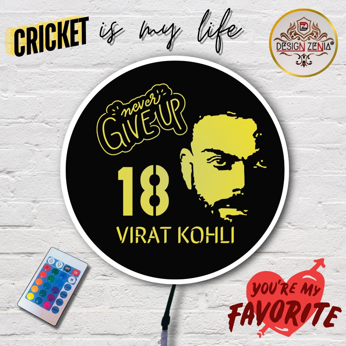 RCB Cricket Wall Decor Featuring Legend Virat Kohli - RGB LED Artwork