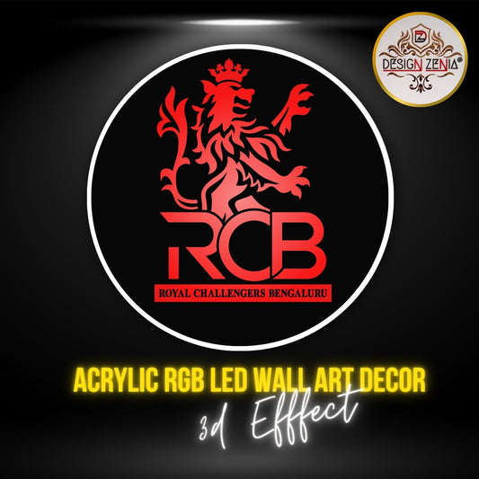 RCB acrylic LED wall art featuring the Royal Challengers Bangalore IPL logo with wireless RGB lighting
