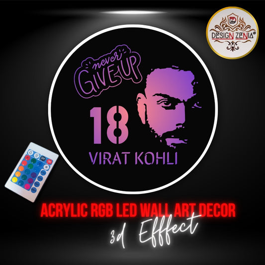 Never Give Up Virat Kohli LED Cricket Wall Art - RGB LED Lighting - DesignZenia