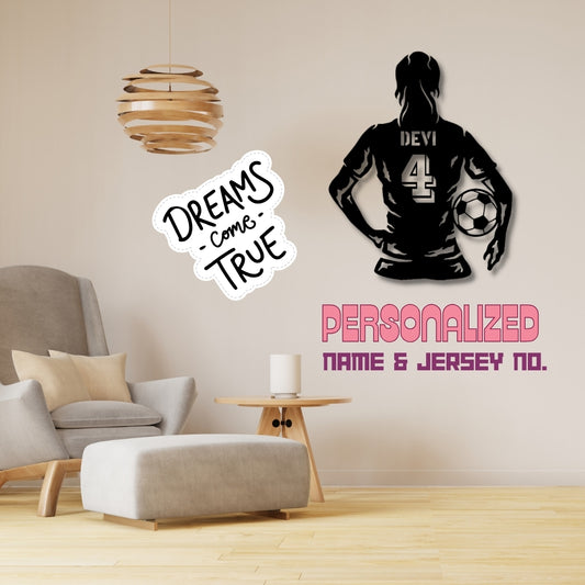 Girl football wall art with custom name and jersey number