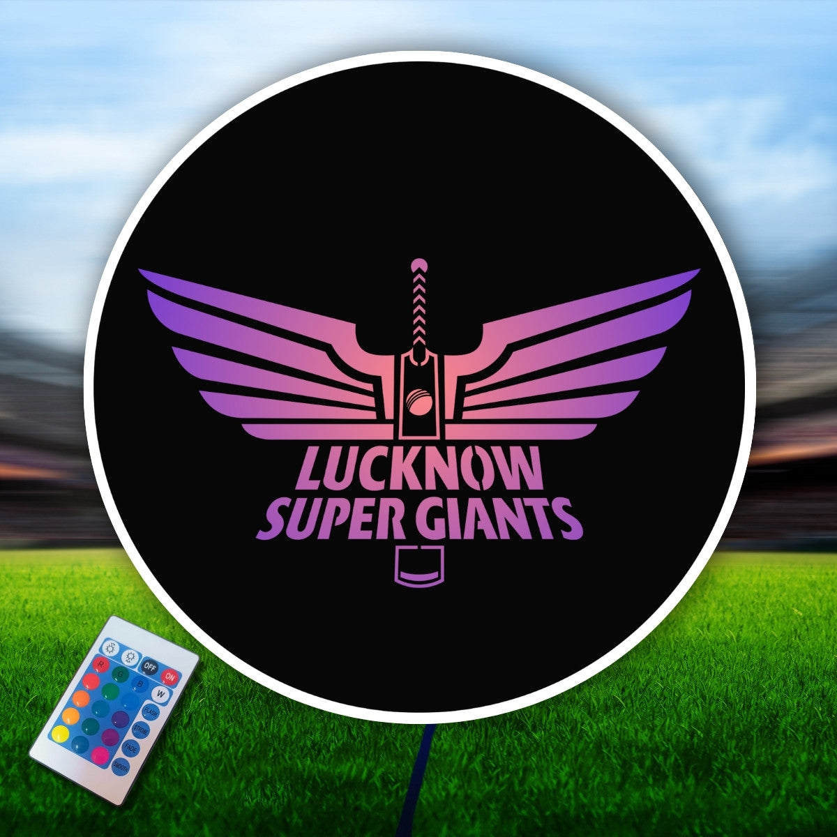 Lucknow Super Giants LED Wall Art Decor | IPL Team Logo Light with RGB Multicolored & Wireless Remote ā Design Zenia