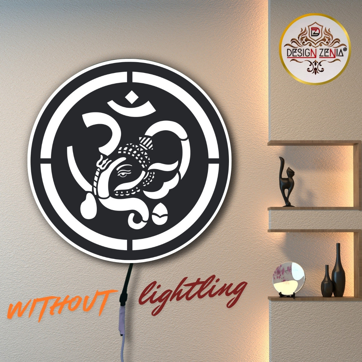 Glowing Ganesha Om LED Wall Art with Remote Light Control