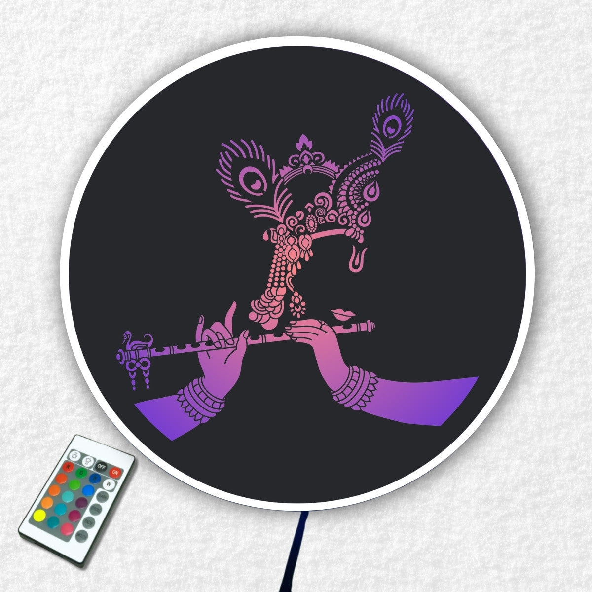 Lord Krishna LED Wall Art with RGB Lights & Remote Control