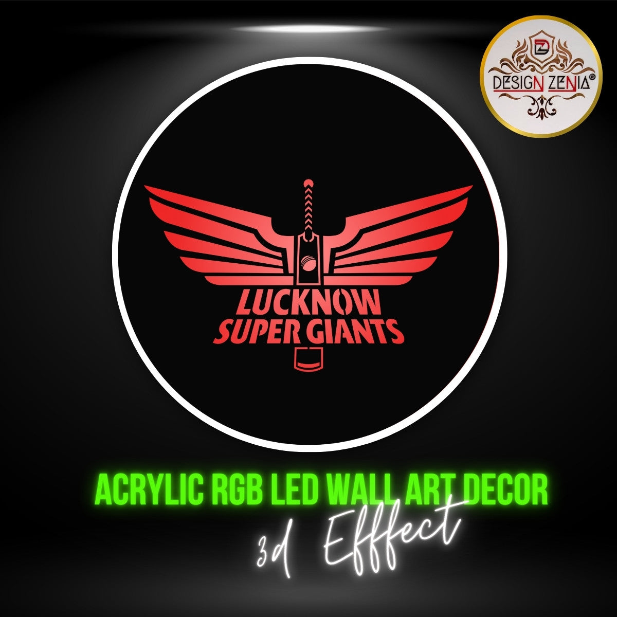 Lucknow Super Giants IPL Logo LED Wall Light with 16 Colors by Design Zenia
