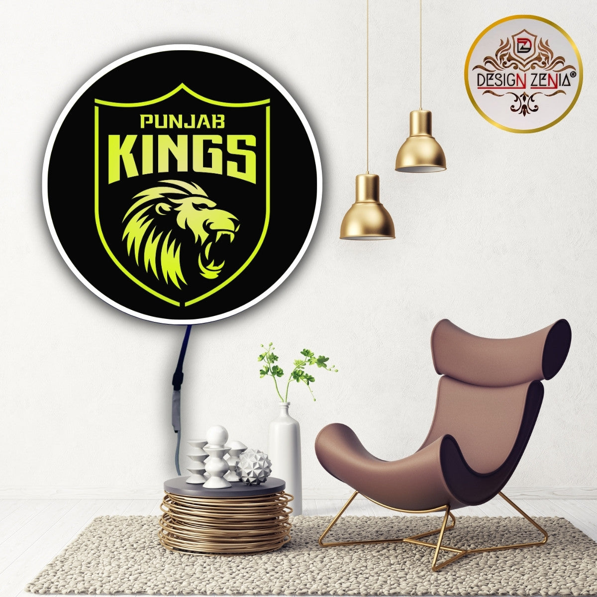 Punjab Kings IPL LOGO LED Wall Art with Wireless Remote & Color Control