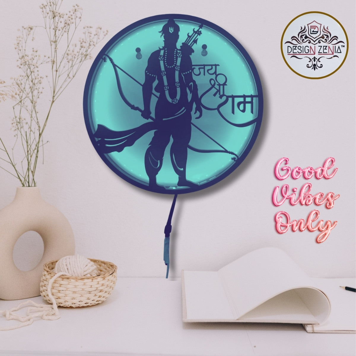 Hindu God Ram Ji LED Wall Art with Remote & Color Options