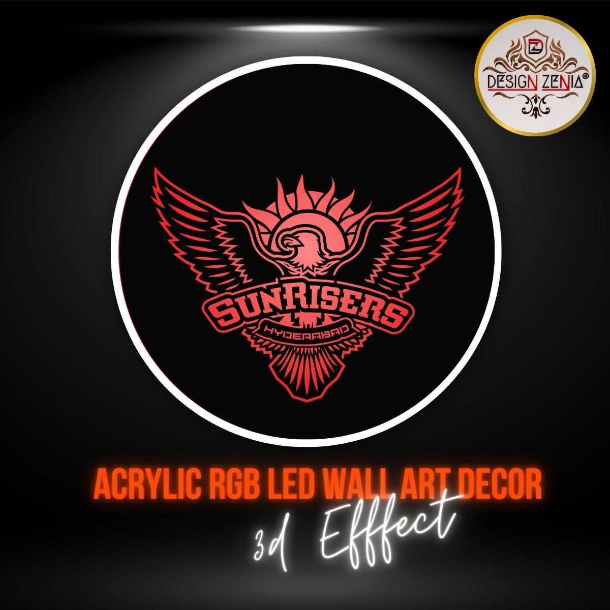 Sunrisers Hyderabad IPL Logo LED Wall Light with 16 Colors by Design Zenia