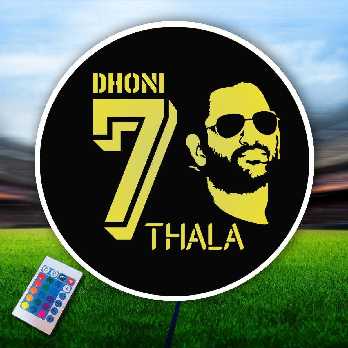 "MS Dhoni Thala LED Wall Art ⚡ Must-Have Decor for True CSK & Cricket Fans | 16-Color RGB LED | Premium Acrylic | Wireless Remote"

