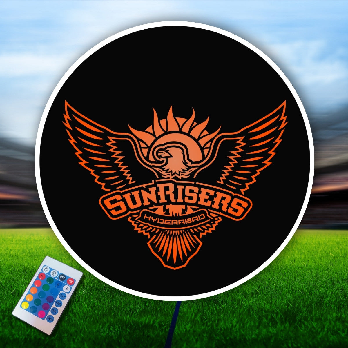 Sunrisers Hyderabad LED Wall Art Decor | IPL Team Logo Light with RGB Multicolored & Wireless Remote – Design Zenia