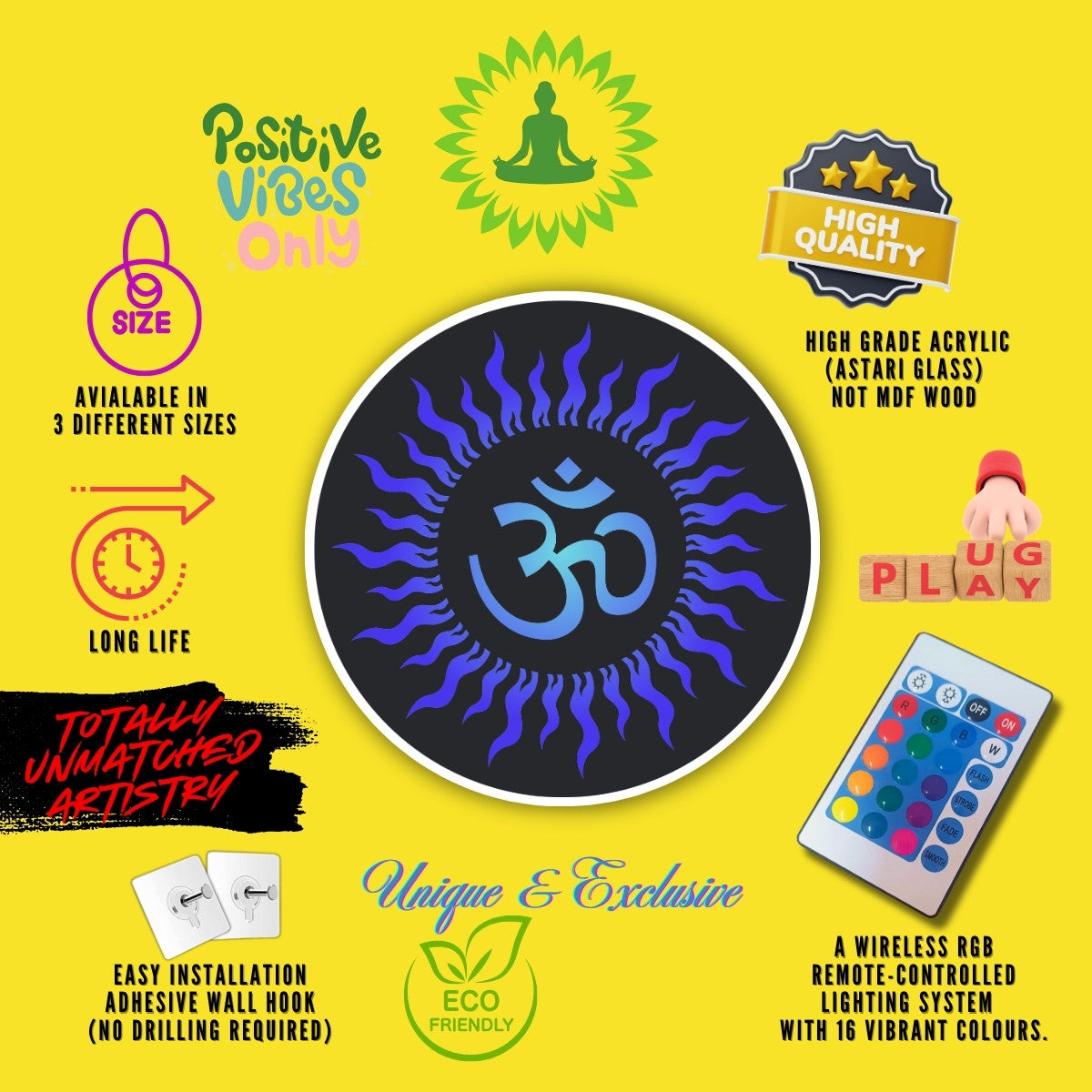 Vastu Energy OM LED Wall Art for Home & Office