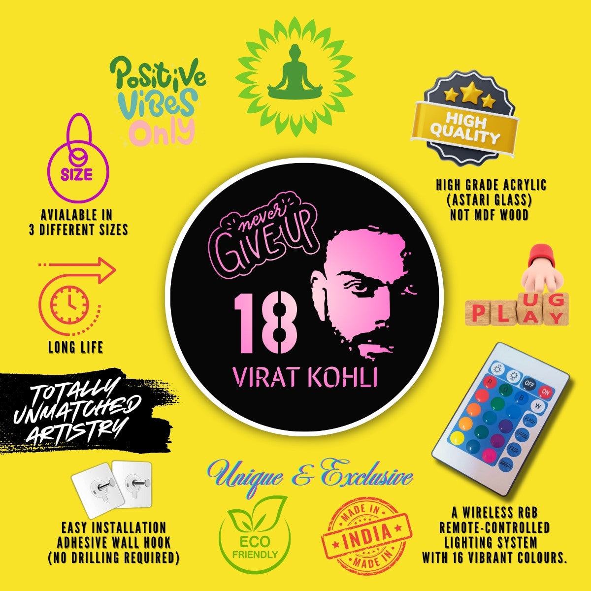 Premium Features LED Wall Art of Virat Kohli’s RCB Journey